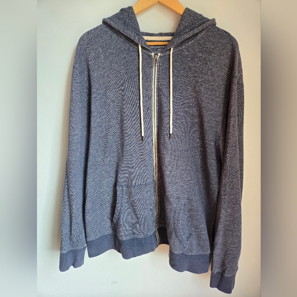 DENVER HAYES Men's Blue Hoodie 💯 Cotton Zip Up Sweater